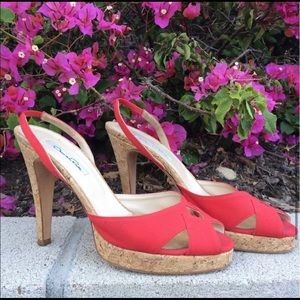 Oscar de la Renta cork slingback heels